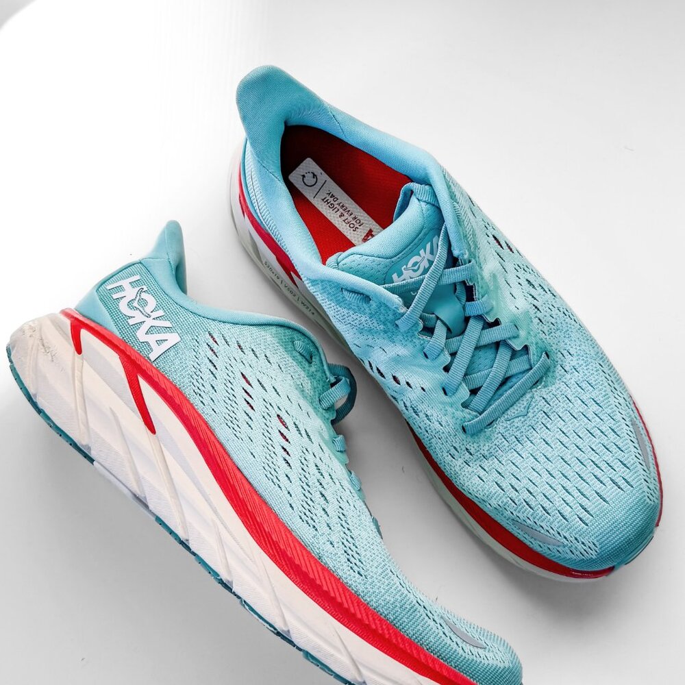 Hoka Women's Clifton 8 Running Shoes in Aquarelle/Eggshell Blue Turquoise 7.5 - Picture 9 of 12